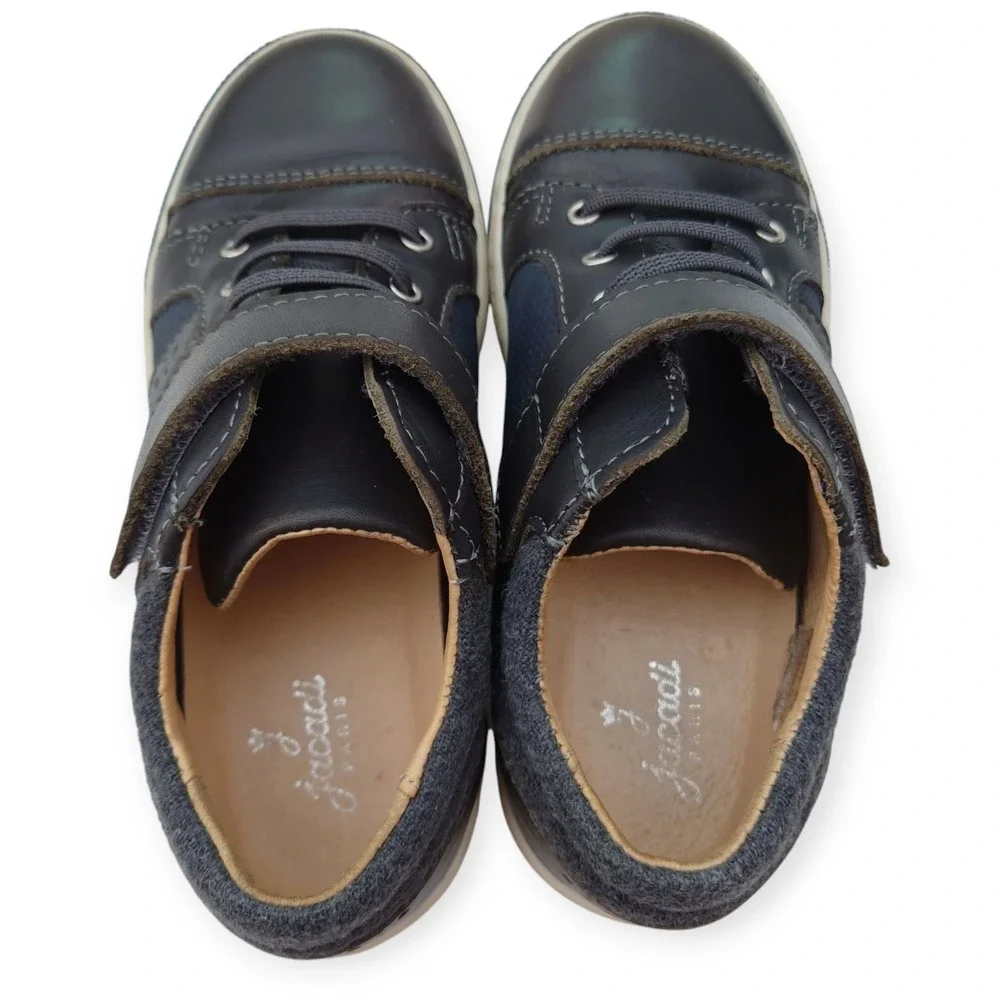 Jacadi Paris Boys Brown Leather Hook-and-Loop Sneakers Shoes Size EU 31 US 13